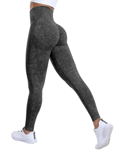 SALSPOR Workout Leggings for Women Butt Lifting Gym Scrunch Butt Seamless Leggings(Washed BlackM)